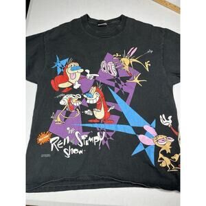 Vtg 90s The Ren & Stimpy Show All Over Print T-Shirt Single Sti Nickelodeon 1992